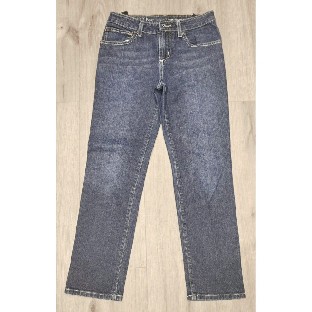 LL Bean Girls Size 12 Double L Narrow Leg Blue Denim Jeans Stretch OHRF3